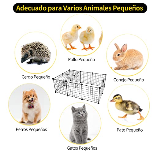 Kokila Corral para Mascotas, Valla para Perros con Puerta, Jaula de Conejo, Jaulas de Cobayas, Valla de Alambre de Metal Portátil para Interiores y Exteriores, 12 Paneles de Metal para Mascotas, Negro