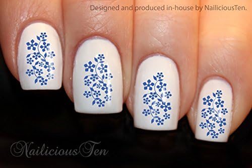NAILICIOUS TEN Japanese Blue Flowers Nail Art Wraps Water Transfers 21pcs Decals ST8142B