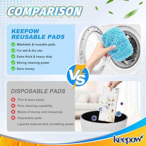 KEEPOW Reusable Pads for Flash Speed Mop Refill Wipes, Microfiber Wet Dry Refills for Flash Speed Mop Starter Kit, Machine Washable Up to 100x (4 Pack)