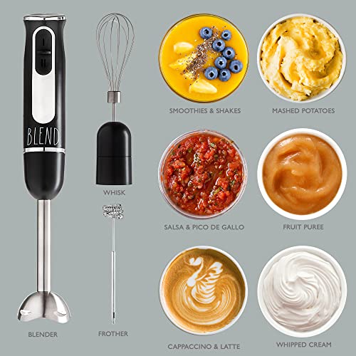 Rae Dunn Immersion Hand Blender Handheld Immersion Blender with Egg Whisk and Milk Frother