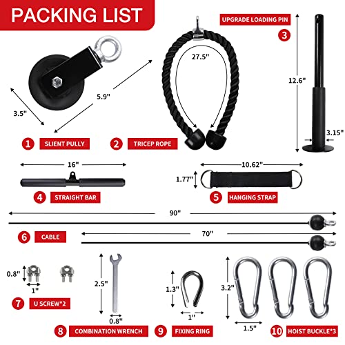 kcross Pulley System Gym, LAT Cable Pulley System Gym with Dual Cable Machine (70'' and 90