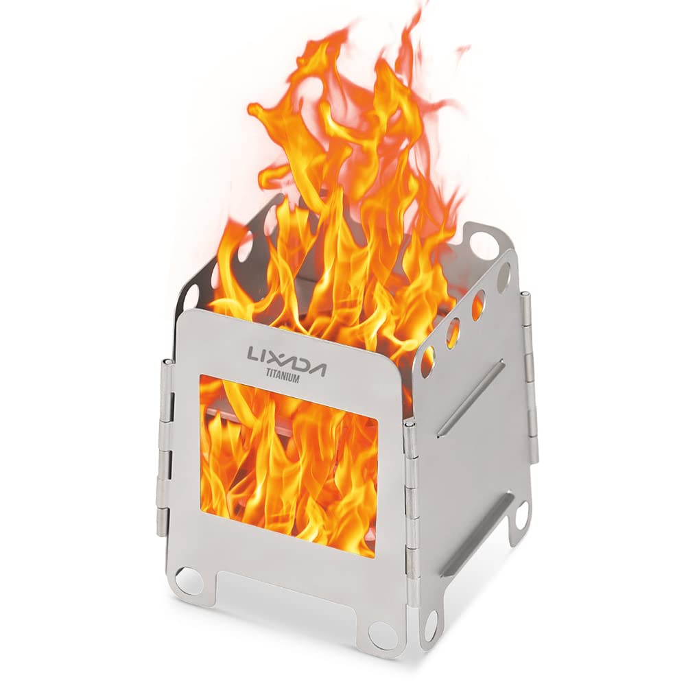 Lixada Portable Titanium Lightweight Folding Wood Stove with Mini Alcohol Stove for Outdoor Camping Backpacking Cooking Picnic