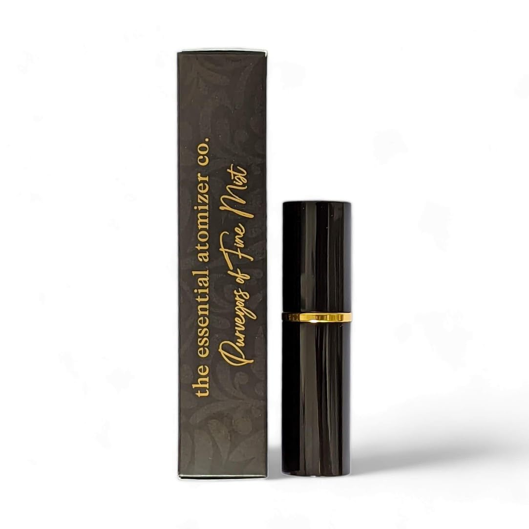 The Essential Atomizer Co. Quality 8ml Black Perfume or Aftershave Travel Atomiser. Refillable, includes filling funnel with Gift Box