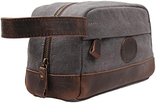 Travel Canvas Toiletry Bag Leather Dopp Kit Cosmetic Case Organizer A901 (Grey1)