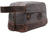 Iblue Canvas Leather Travel Kit Toiletry Bag Shaving Dopp Case #b96 (Mid grey)