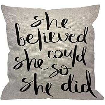 HGOD DESIGNS Inspirational Quote Throw Pillow Cover,Ink Brush Lettering She Believed She Could So She Did Decorative Pillow Cases Cotton Linen Square Cushion Covers for Home Sofa Couch 18x18 inch
