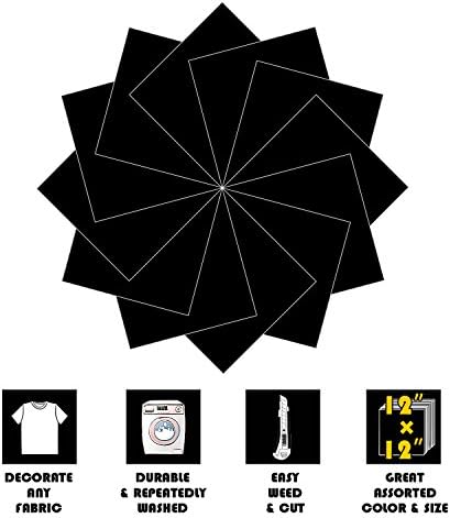 Heat Transfer Vinyl Black, Iron on HTV Bundle Supplies for T Shirts, Fabric, Clothing - 12" x 12" - 12 Sheets Works with Cricut, Silhouette Cameoand and Other Cutter Machines