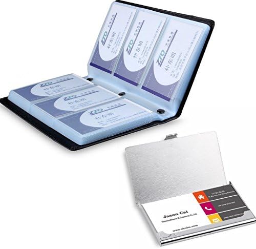 CHESEY Office Business Card Book Holder Name Card Organizer - Hold 180 Cards with Stainless Steel Card Case Holder