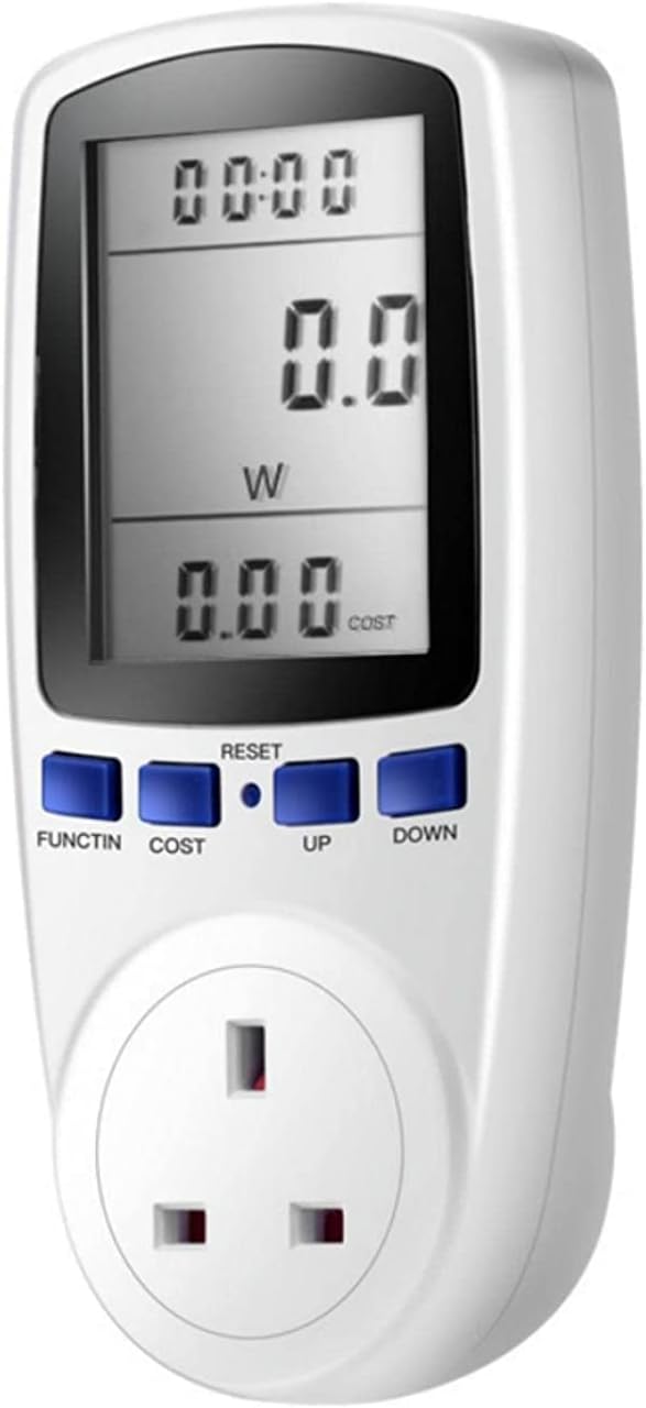MFLABEL Power Meter Plug Energy Monitor UK 230V 13A Large LCD 7 Modes