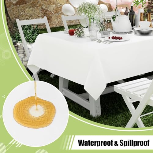 Homaxy Disposable Table Cloth - 6 Pack, Waterproof Plastic Tablecloths Wipe Clean, Decorative Rectangle Leakproof Table Cover for Parties Outdoor, 137 x274 cm, White