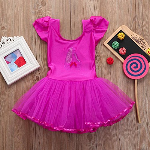 Kollmert Toddler Girls Gauze Leotards Bodysuit Dancewear Dress Short Sleeve Ballet Skirts (Hot Pink, 24M)