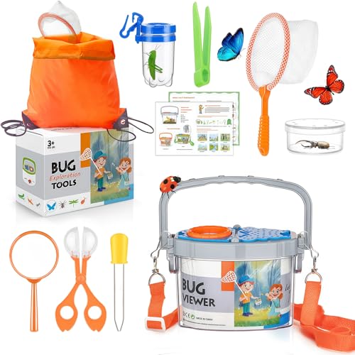 11 Piece Children's Explorer Kit, Insect Hunting Game with Magnifier, Butterfly Net, Observation Box and Tweezers, Outdoor Educational Toy Gift 3 4 5 6 7 8 Years Old
