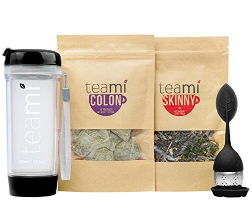 30 Day Detox Tea Kit for Teatox & Weight Loss to get that Skinny Tummy by Teami Blends | Our Best Colon Cleanse Blend to Raise Energy, Boost Metabolism, Reduce Bloating! (Black Tumbler & Infuser)