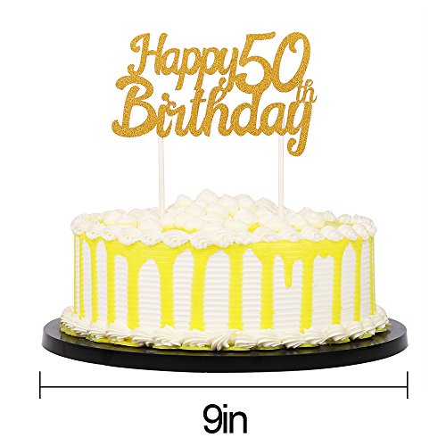 PALASASA Single Sided Glitter Happy Birthday Cake Toppers Decorations Tool Party Supplies (50th Gold) - Thumbnail 6