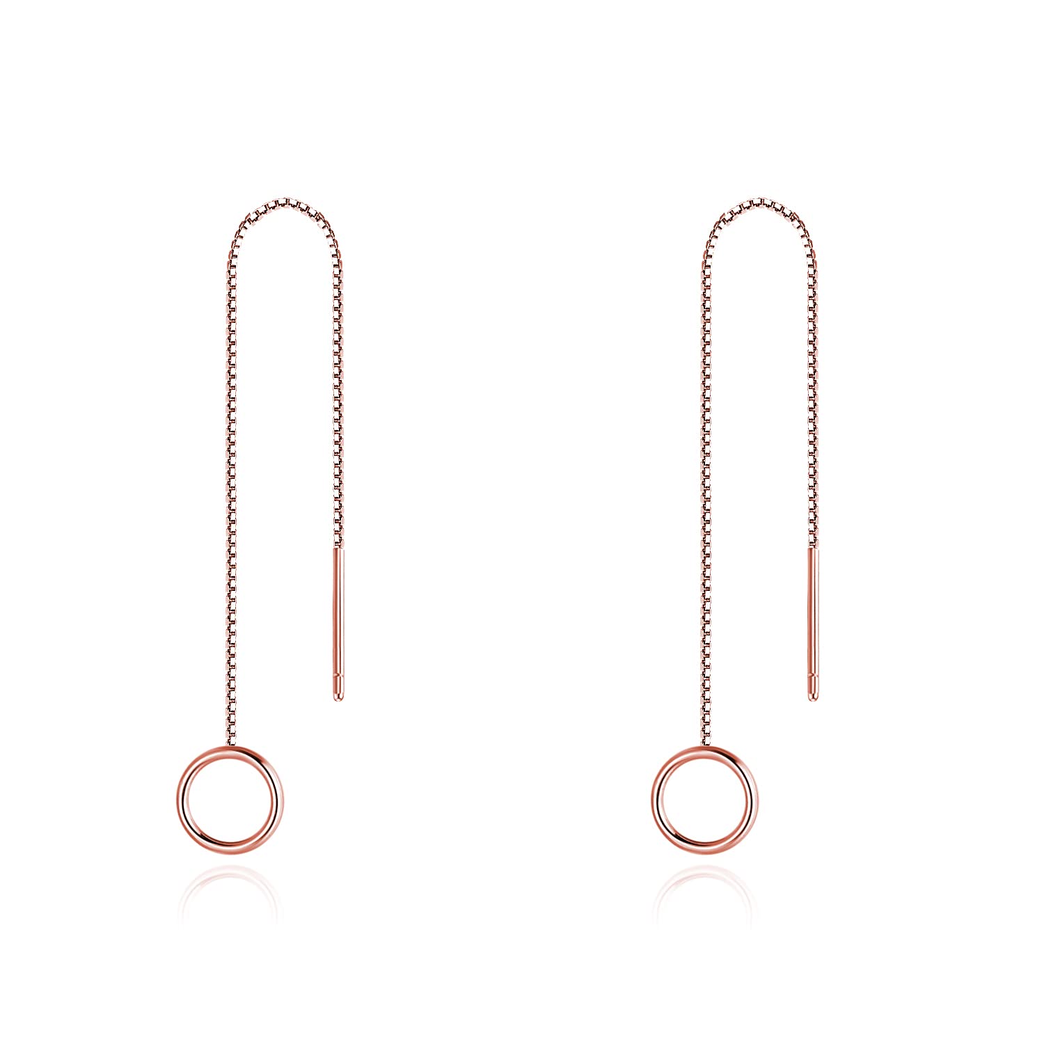 Minimalist Pull Through Earrings 925 Sterling Silver Rose Gold Plated For Women Mini Circle Drop Threader Tassel Long Chain Earrings