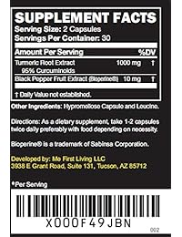 Me First Living Premium Cúrcuma Curcumina, 0.0035 onzas de 95% curcuminoide con pimienta negra...