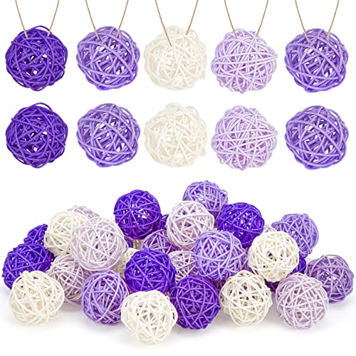 DomeStar 32PCS Purple Rattan Decorative Balls for Bowl Centerpiece,2 Inch Rattan Balls Wicker