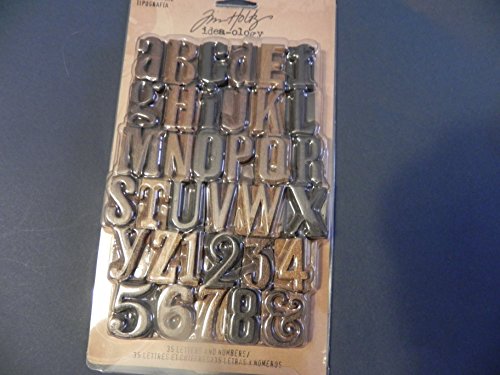 Letterpress Print Blocks by Tim Holtz Idea-ology, 35 Pieces, 1-Inch Letters and Numbers, Wood, TH93130