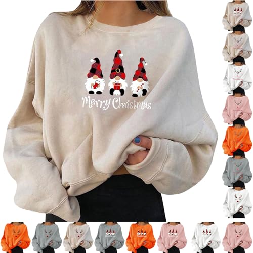 Nuaoxyeu Long Jumpers for Women UK Womens Christmas Jumpers Funny Santa Print Xmas Sweatshirt Crew Neck Long Sleeve Pullover Baggy Lightweight Pullover Soft Oversized Ladies red Jumper