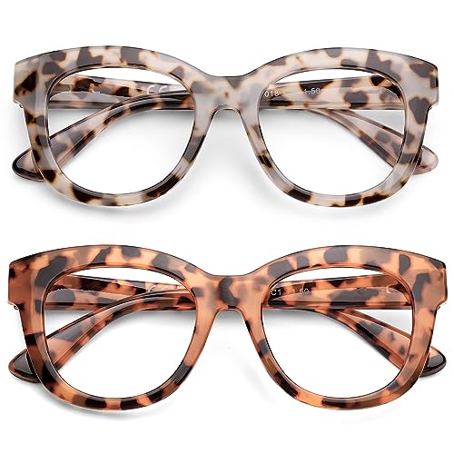 Photo 1 of AQWANO Stylish Oversized Reading Glasses for Women Fashion Designer Readers Blue Light Round Computer Glases with Spring Hinge,2.5