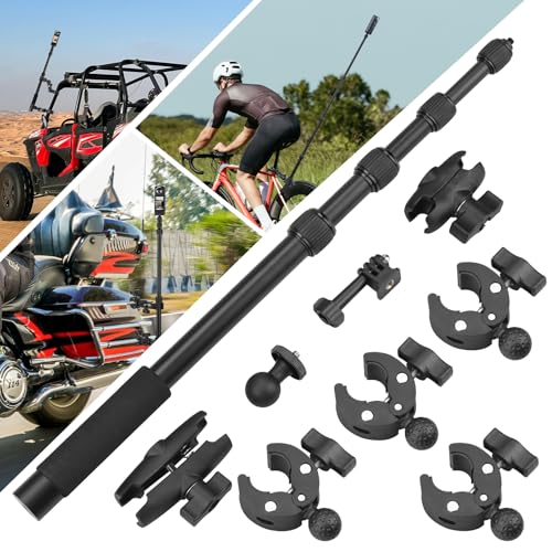BRDRC Motorcycle Mount for Insta360 X4 X5, Bicycle Handlebar Mounting Kit with 150 cm Invisible Selfie Rod Double Clamp for Insta 360 X5 X4 X3 X2 X ONE RS R Go 3S Ace Pro, for GoPro Camera Accessories
