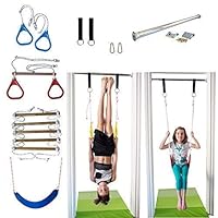 DreamGYM Indoor Swing and Play Set Trapeze Bar Combo, Gymnastic Rings, Rope Ladder & Belt Swing