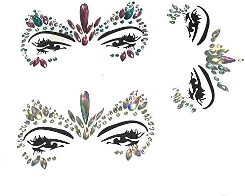 3pcs Face Jewels Crystal Tattoos Festival Rhinestones Gems Stickers Body Temporary Tattoos Bindi Eyes Stones Mermaid for Rave Party Face Rocks (Collection E 3pcs)