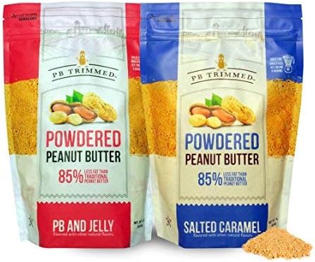 PB Trimmed All Natural & Kosher Premium Powdered Peanut Butter from Real Roasted Pressed Peanuts, Good Source of Protein 16 oz Variety 2-Pack Bundle (1 Salted Caramel (16 oz) + 1 PB & Jelly (16 oz))