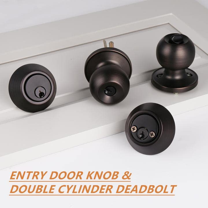 Probrico 6 Pack Entry Door Knob with Double Cylinder Deadbolt Set Oil