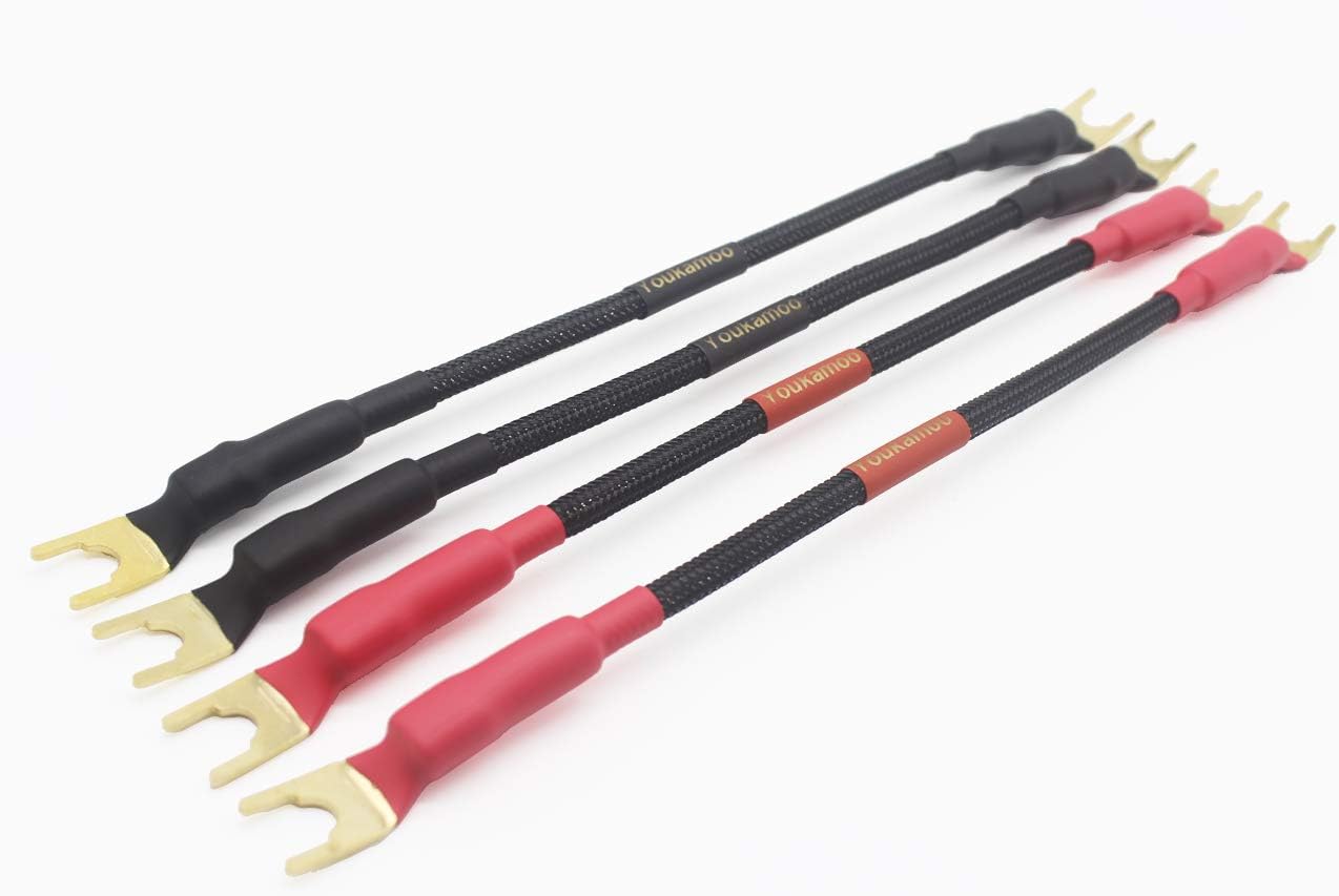 YoukamooHiFi Silver-Plated Speaker Jumper Cable Terminal Cable Spade to Spade Connector