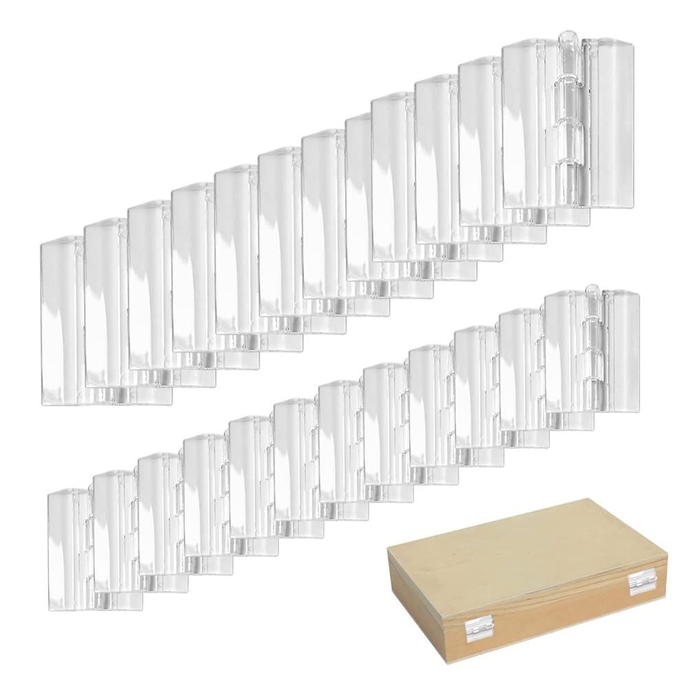 SNAGAROG 24 Pcs Transparent Acrylic Hinges, Acrylic Piano Hinges Folding Plastic Durable Butt Hinges Transparent Acrylic Piano Hinge for DIY Transparent Box, Gift Box Glass Cabinet Door (45mm, 25mm)