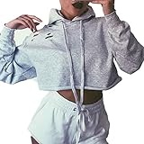 GBSELL Women Girl Hoodie Sweatshirt Crop Top Coat Sports Pullover Tops (Gray, S)