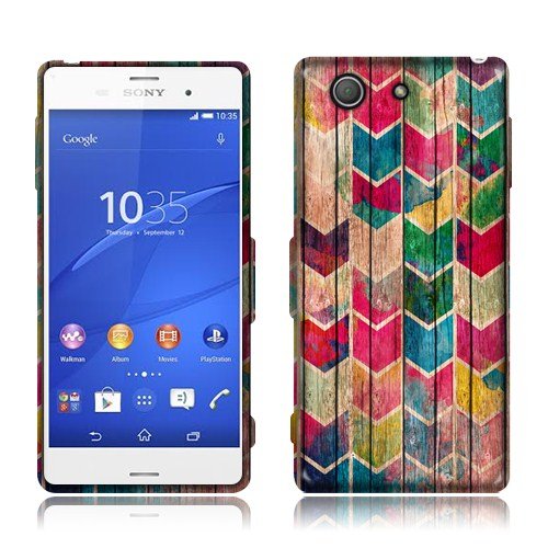 Nextkin Sony Xperia Z3 Compact Silicone Skin Soft TPU Gel Protector Cover Case - Watercolor Chevron Stained Wood