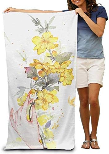 Bath Towel Hand Flower Illustration Creative Patterned Soft Beach Towel 31"x 51" Towel Unique Design
