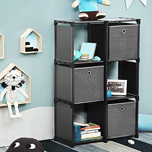SONGMICS Cube Storage, 6Cube Bookcase, Ladder Storage Unit with 3