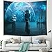 Pirate Boat Tapestry Navigation Decor, Two Sailing Ships and Huge Blue Planet at Mystic Galaxy Night Tapestry Wall Hanging, Large Wall Tapestry Psychedelic Wall Blanket TV Backdrop, 71X60IN