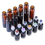 Pack of 10, 10ml Amber Glass Roll-on Bottles with