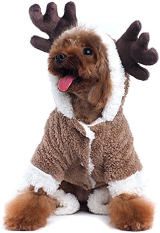 Dog Hoodies Winter Warm Velvet Apparel Jacket Pet Funny Reindeer Dogs Costume for Puppy Medium Large Dog Christmas Party (XL)