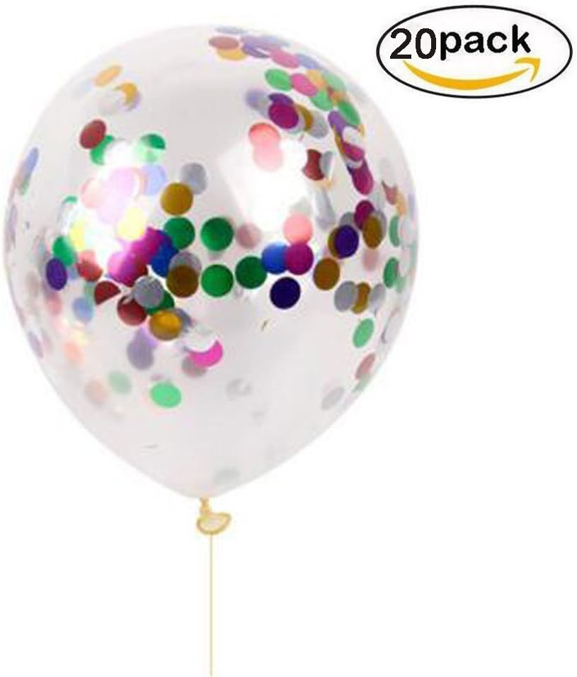 KALLOE Confetti Balloons, 20 Pieces Latex Balloon Paper Balloons Crepe Paper Filled with Multicolor Confetti for Wedding or Party Decorative