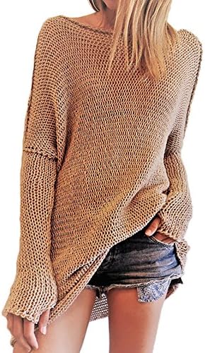 Women's Casual Crew Neck Knit Sweaters Loose Fashion Pullover Top (XL, Camel)