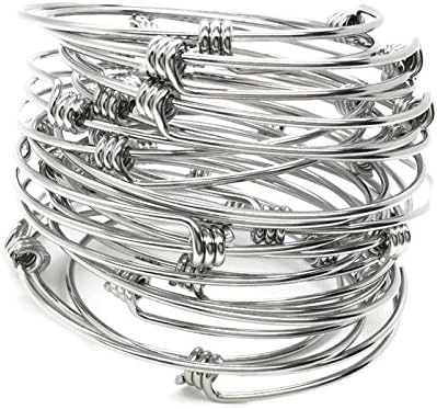 bcraftiz 50 pcs Stainless Steel Adjustable Wire Blank Bangle Bracelet 3 Loops Wrap 2.4 inches