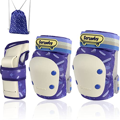 Forzueby Adult/Kids Knee Pads Elbow Pads Wrist Guards 6 in 1 Protective Gear Set for Inline Roller Skating Skateboarding Scooter BMX etc.