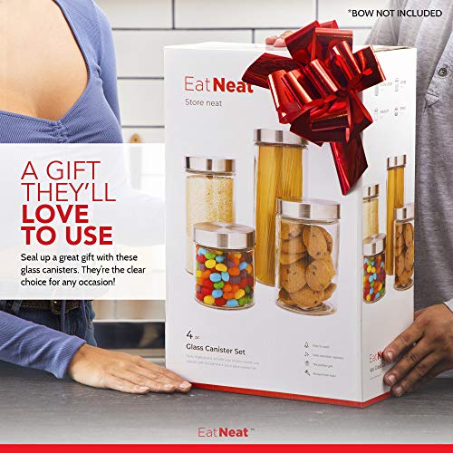 EATNEAT 4Piece Beautiful Glass Kitchen Canisters with Stainless Steel