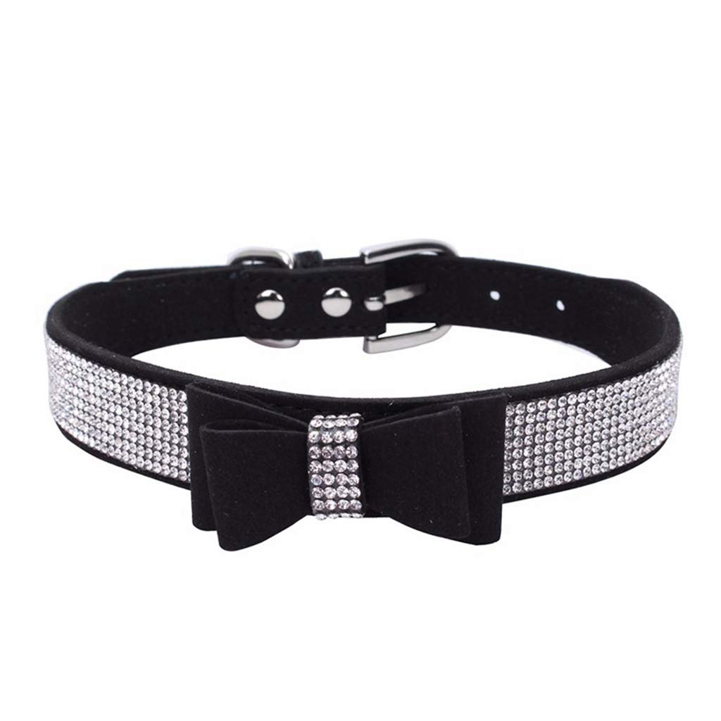 TELEYI Rhinestone Dog Collar, Cute Dazzling Sparkling Soft Suede Leather Dog Cat Rhinestone Collar Crystal Diamond Pet Dog Puppy Collar