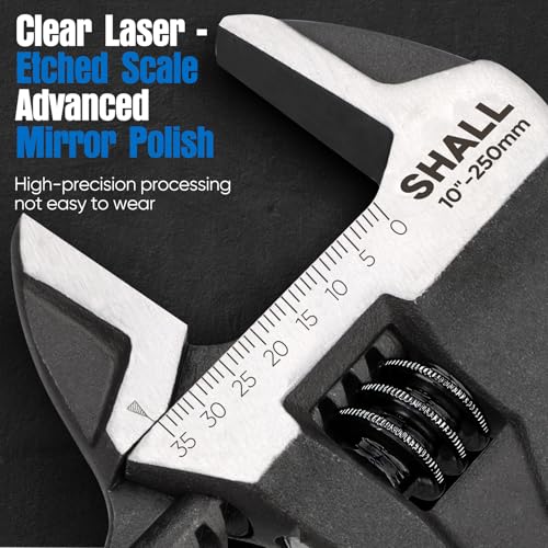 Shall Adjustable Wrench Set 3 Piece, 10/8/6 Inch Cr-V Steel Wrench with Padded Grip, Navy Blue, Laser Engraved for Home, Garage, Workshop and DIY