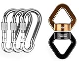 Raxwalker Aluminum Alloy Connector 360° Rotational Device Swivel 30KN, set of 3 Carabiners For Rock Climbing Web Tree Rope Climbing Hammock Swing Setting