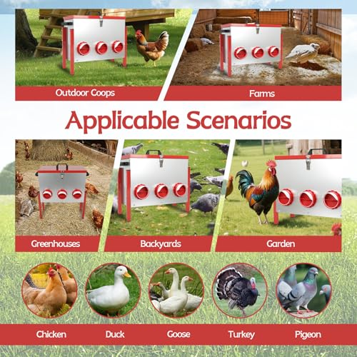 Automatic Chicken Feeder Large Capacity 15kg (33lbs) Rat Proof Chicken Feeder with 6 Feeding Holes for Duck/Geese Breeding Chicken Coop