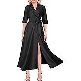 Mingyuezai Women's Linen Wrap Dress V-Neck Lace Up Half Sleeve Maxi Dress