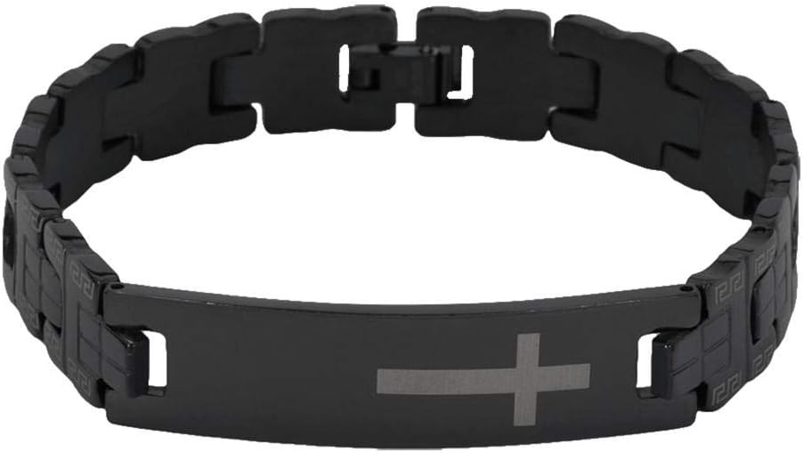 Junior Sense Gold Cross Black Anodized Stainless Steel Link Bracelet