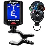 Anpro GT-1 Digital Tuner for Guitar Bass Ukulele Chromatic Violin with 12 Packs Guitar Picks (include 0.46mm 0.71mm 0.96mm) and a Leather Key Chain Pick Holder